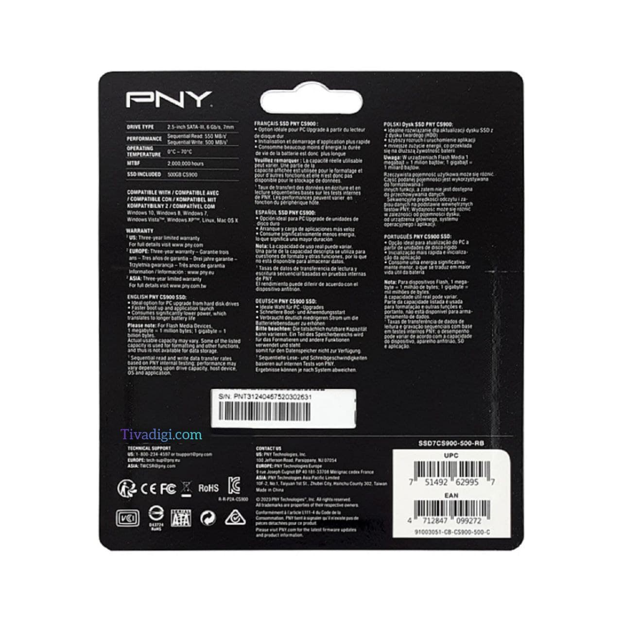 هارد SSD لپ تاپ 500 گیگابایت PNY Sata 2.5Inch CS900 گارانتی آواژنگ — تصویر ۲