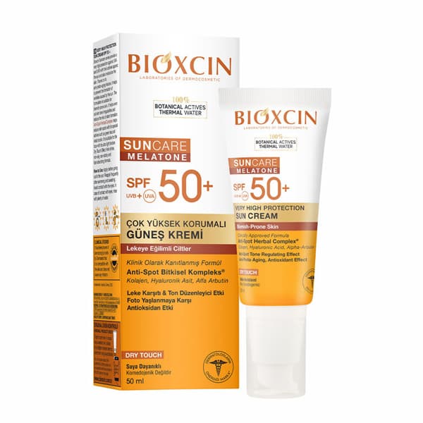 کرم ضد آفتاب بی رنگ ضد لک بیوکسین 50 میلی لیتر با SPF +50 مدل Melatone