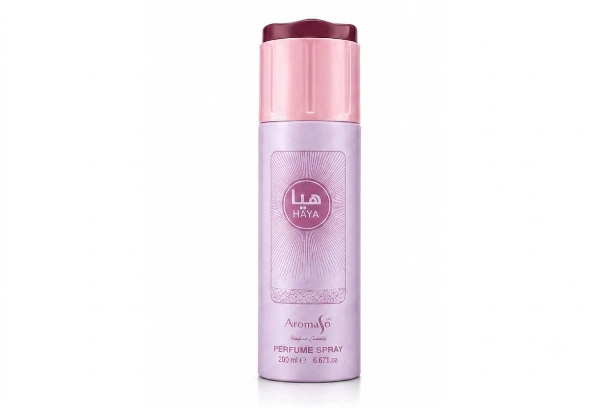 اسپری عطر هیا HAYA Aroma 56 حجم 200 میل با رایحه زنانه و ماندگار