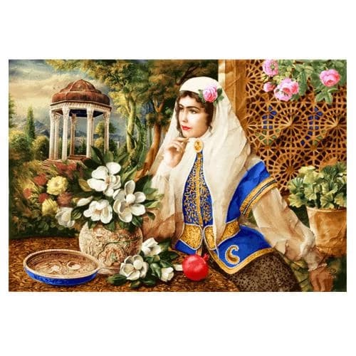 تابلو فرش ایرانی دخترقاجار کد 29007 — تصویر ۲