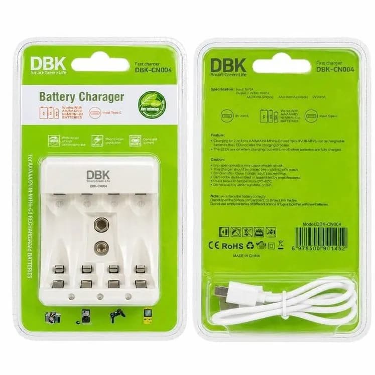 شارژر باتری 4 عددی مدل CN004 برند DBK ورودی TYPE C