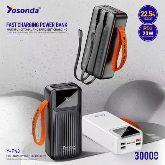 پاوربانک 30000 میلی آمپر YOSONDA مدلY-P43 پاوربانک فست شارژ با ظرفیت بالا و نمایشگر دیجیتال — تصویر ۲