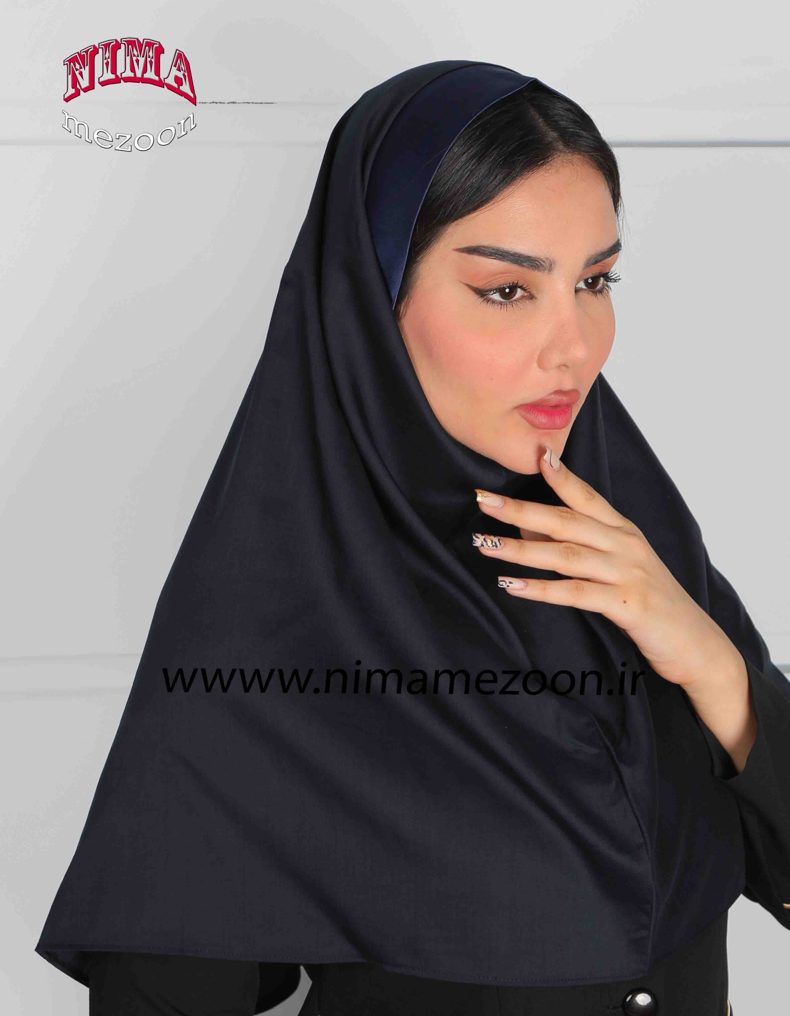 مقنعه با تل ساتن سورمه ای کد 17