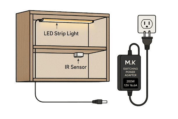 سوئیچینگ اسلیم 200W 12V 16A برند M.K — تصویر ۳