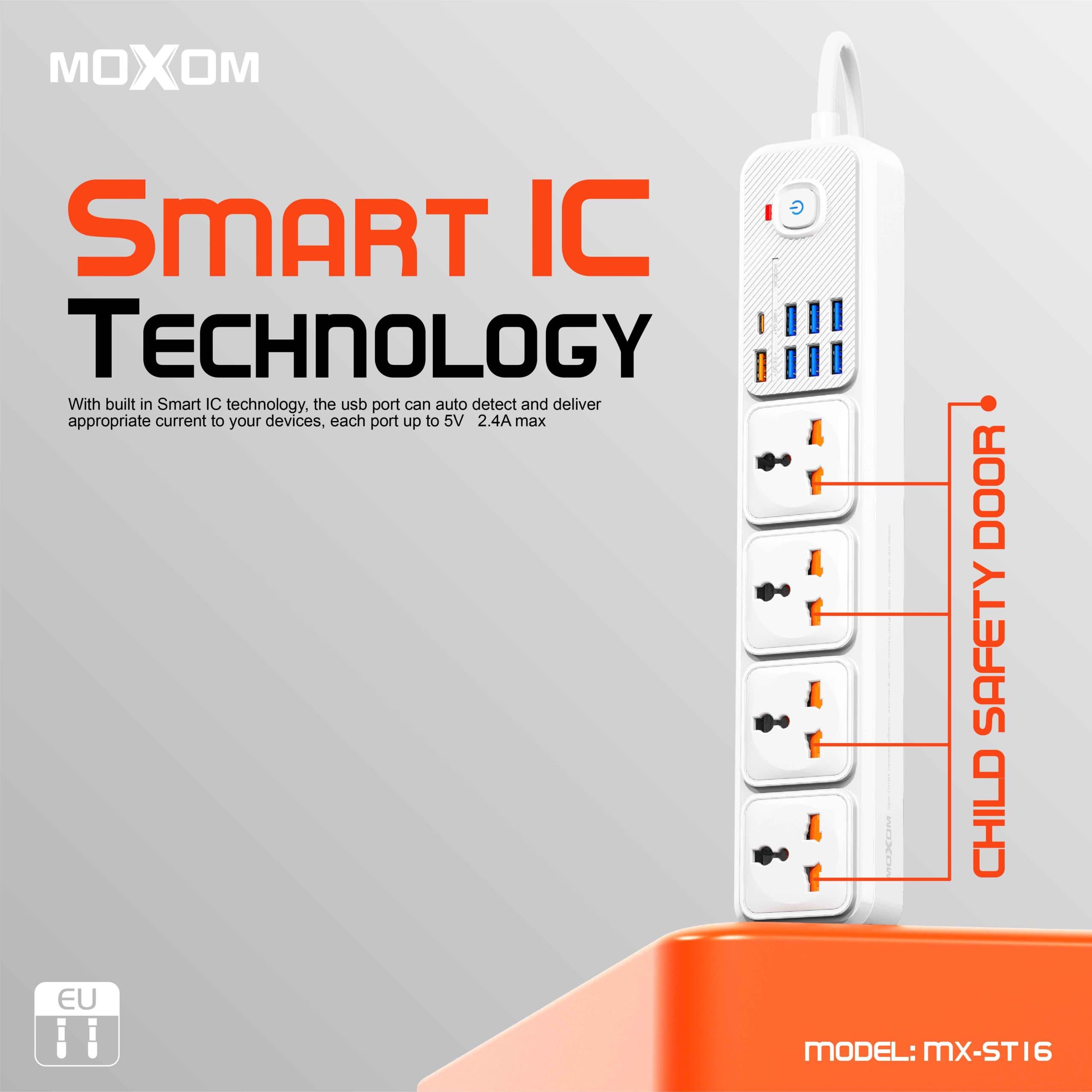 چند راهی برق و شارژر PD20W موکسوم مدل MX-ST16 — تصویر ۵