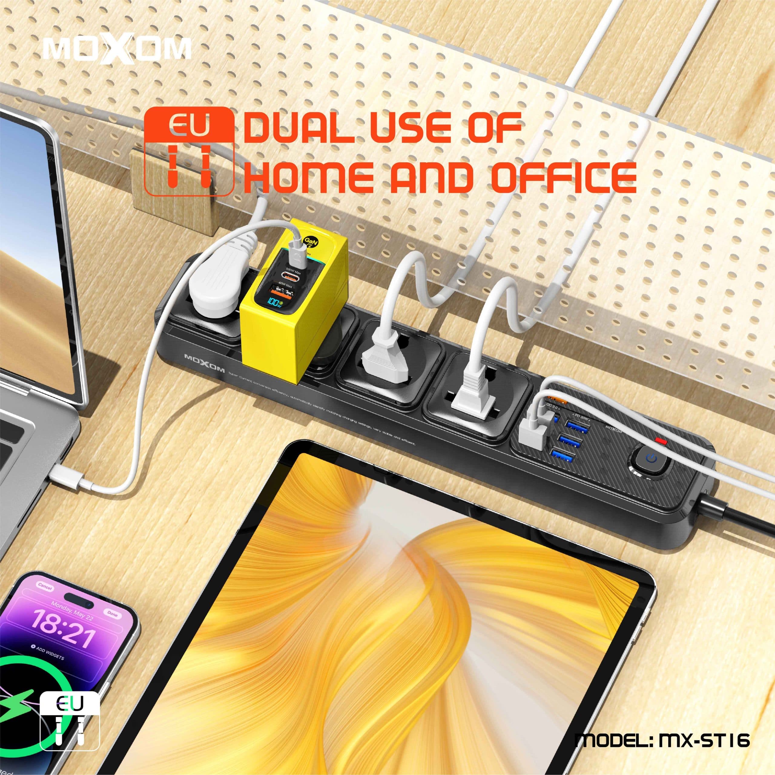 چند راهی برق و شارژر PD20W موکسوم مدل MX-ST16 — تصویر ۴