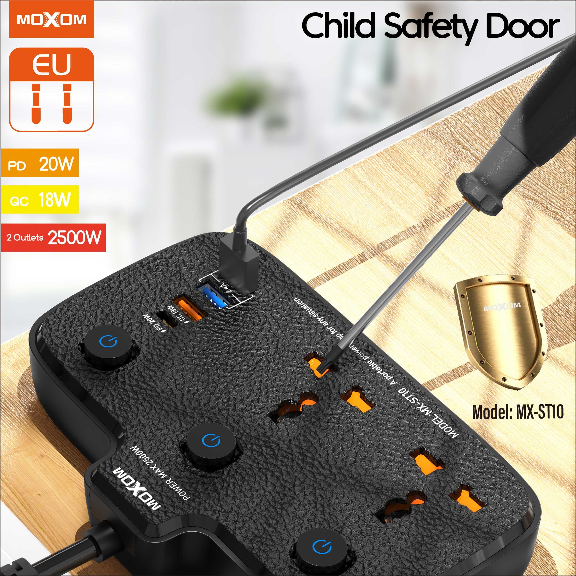 چند راهی برق و شارژر PD20W موکسوم مدل MX-ST10 — تصویر ۵