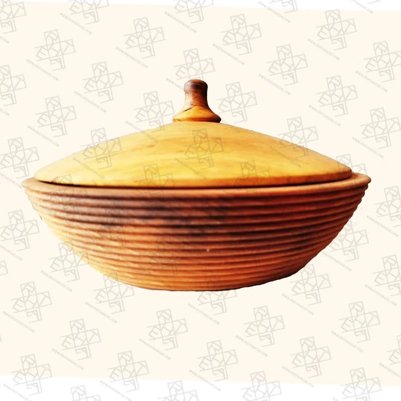 کاسه چوبی دربدار طرحدار با تراش سنتی