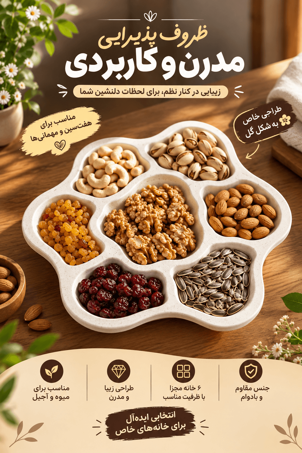 ظرف پذیرایی چند خانه طرح گل