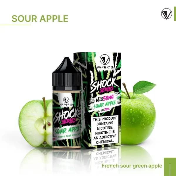 سالت نیکوتین سیب ترش کمپانی ویپور 10 سری شوک | VAPOR 10 Nicotin Salt Sour Apple