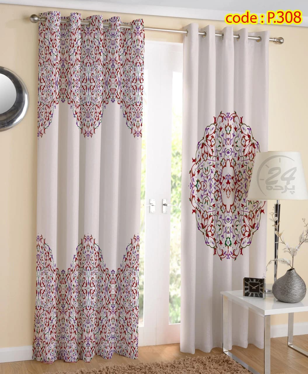 پرده پانچ چاپی طرح اسلیمی بته کد P۳08 - گالری پرده 24