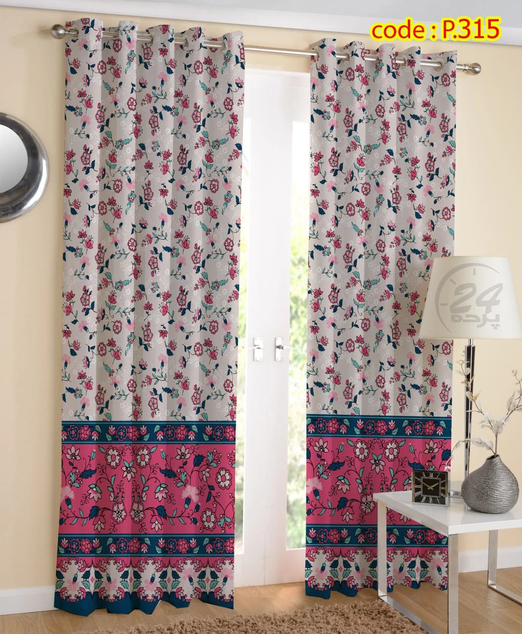پرده پانچ چاپی طرح گل دار کد P۳15 - گالری پرده 24