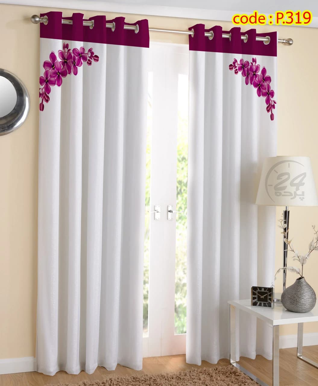پرده پانچ چاپی طرح گل ارکیده کد P۳19 - گالری پرده 24