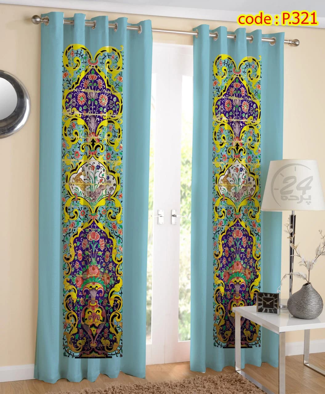 پرده پانچ چاپی طرح کاشی کاری سنتی کد P۳21 - گالری پرده 24