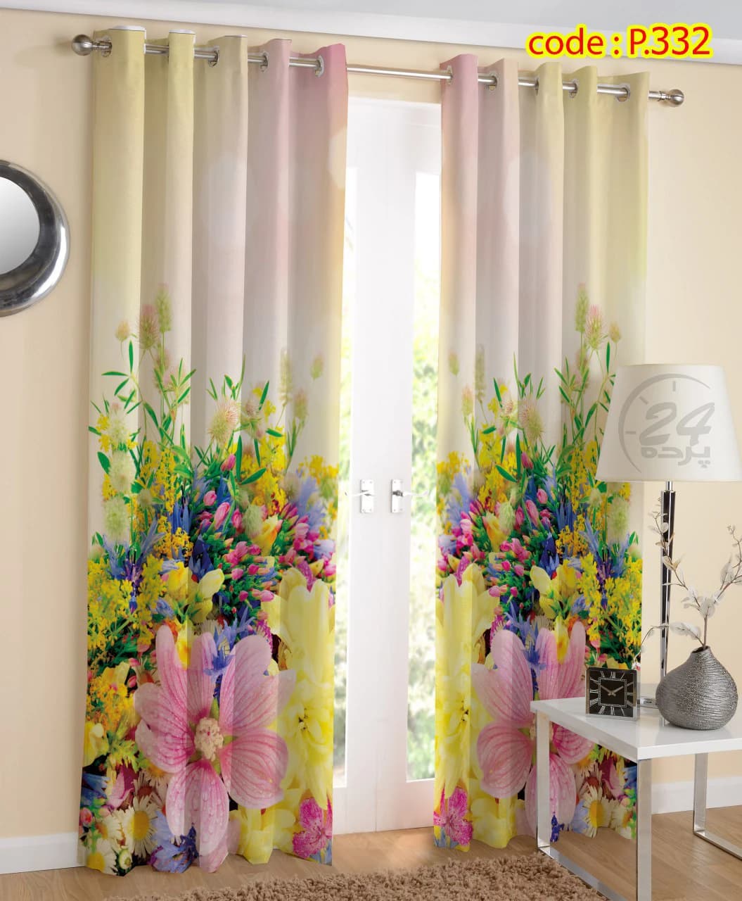 پرده پانچ چاپی طرح منظره دشت گل کد P۳32 - گالری پرده 24