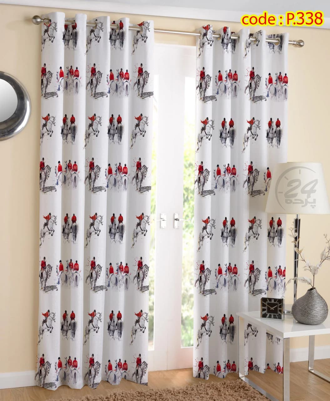 پرده پانچ چاپی طرح ورزشی اسب سوار کد P۳38 - گالری پرده 24