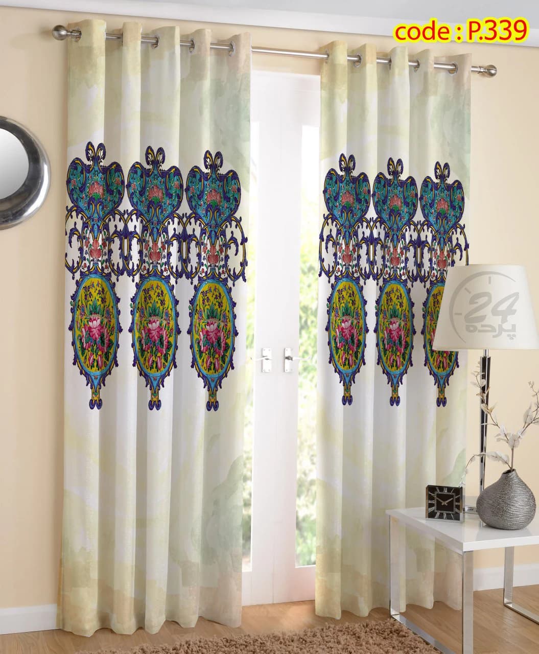 پرده پانچ چاپی طرح اسلیمی کد P۳39 - گالری پرده 24