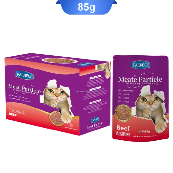 پوچ گربه فنبی مدل چانک طعم گوشت وزن 85 گرم کد 103190 Faenbei Meat Particle