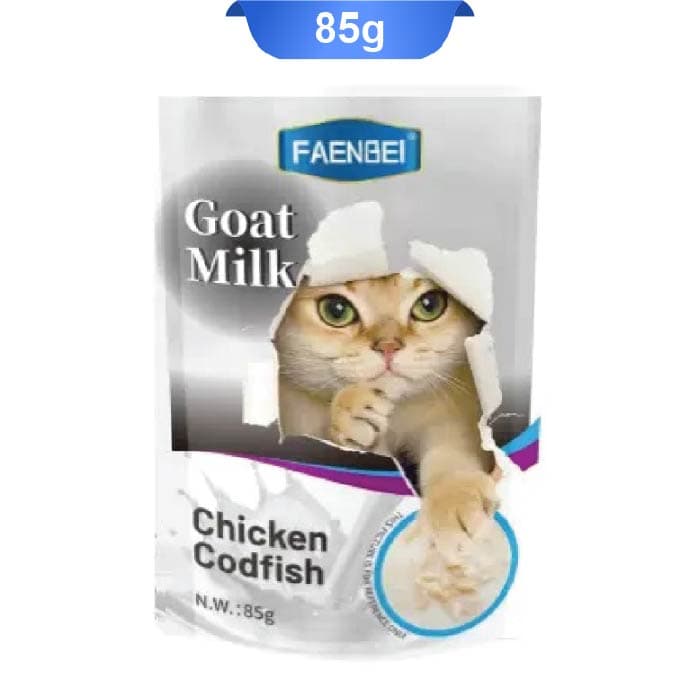 سوپ گربه فنبی طعم مرغ و کدفیش داخل شیر بز وزن 85 گرم کد 103203 Faenbei Goat Milk