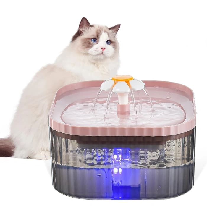 آبخوری اتوماتیک سگ و گربه دارای تصفیه آب طرح گل (دارای LED) ظرفیت 2/5 لیتر
