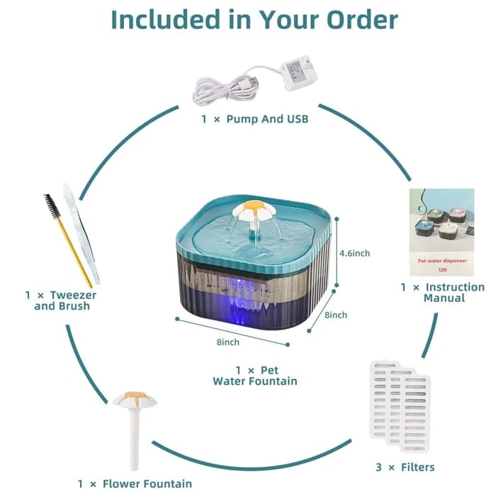 آبخوری اتوماتیک سگ و گربه دارای تصفیه آب طرح گل (دارای LED) ظرفیت 2/5 لیتر — تصویر ۲