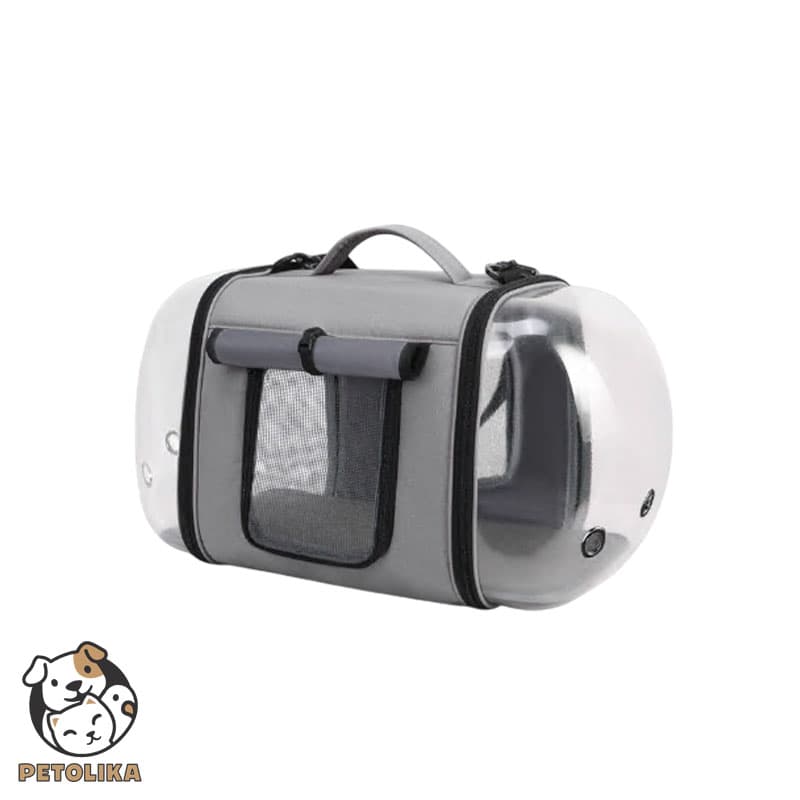 کیف حمل سگ و گربه کپسولی با ویوی دوطرفه و تهویه‌ی بالا، رنگ خاکستری