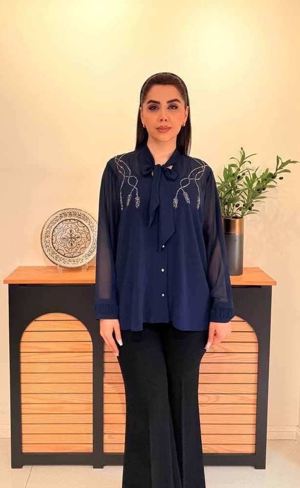 شومیز حریر ملیله دوزی به همراه تاپ — تصویر ۶