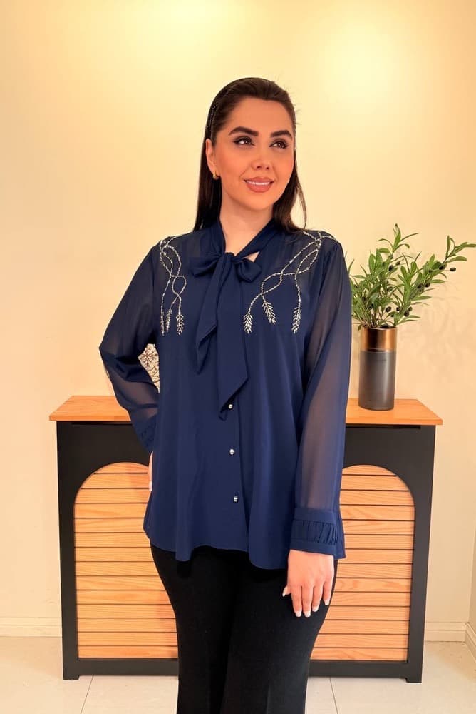 شومیز حریر ملیله دوزی به همراه تاپ — تصویر ۵
