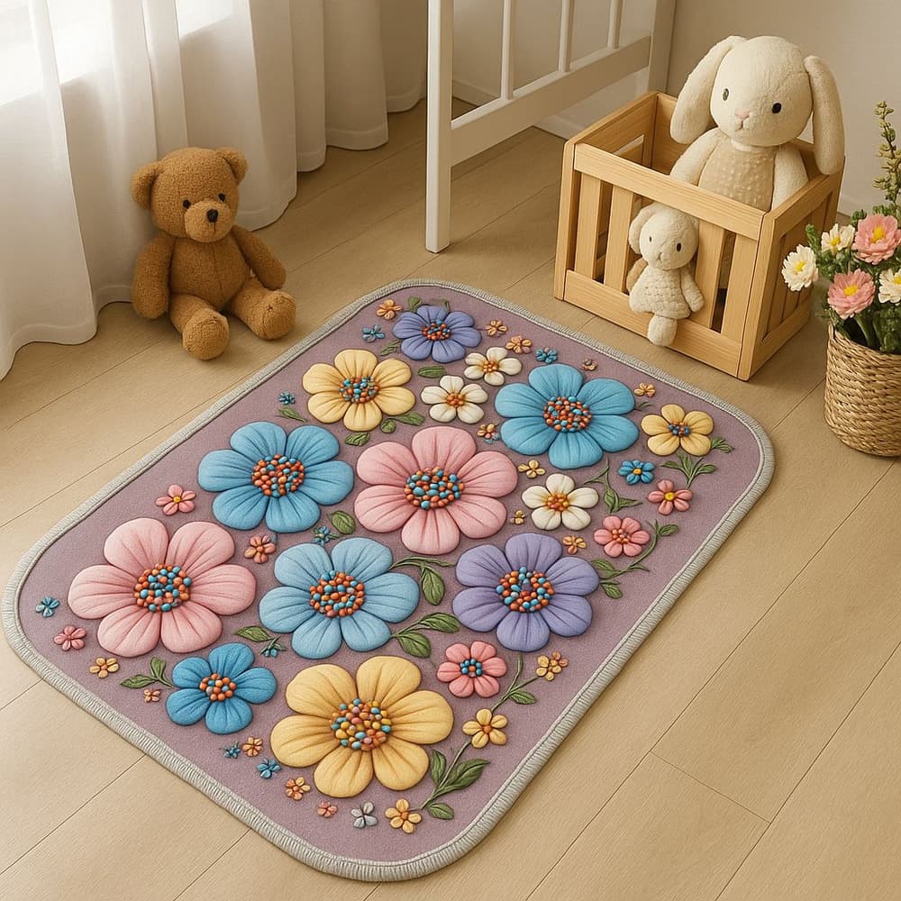 پادری اسفنجی فانتزی طرح باغ گل کد RS-186 سایز 50*70 سانتی متر