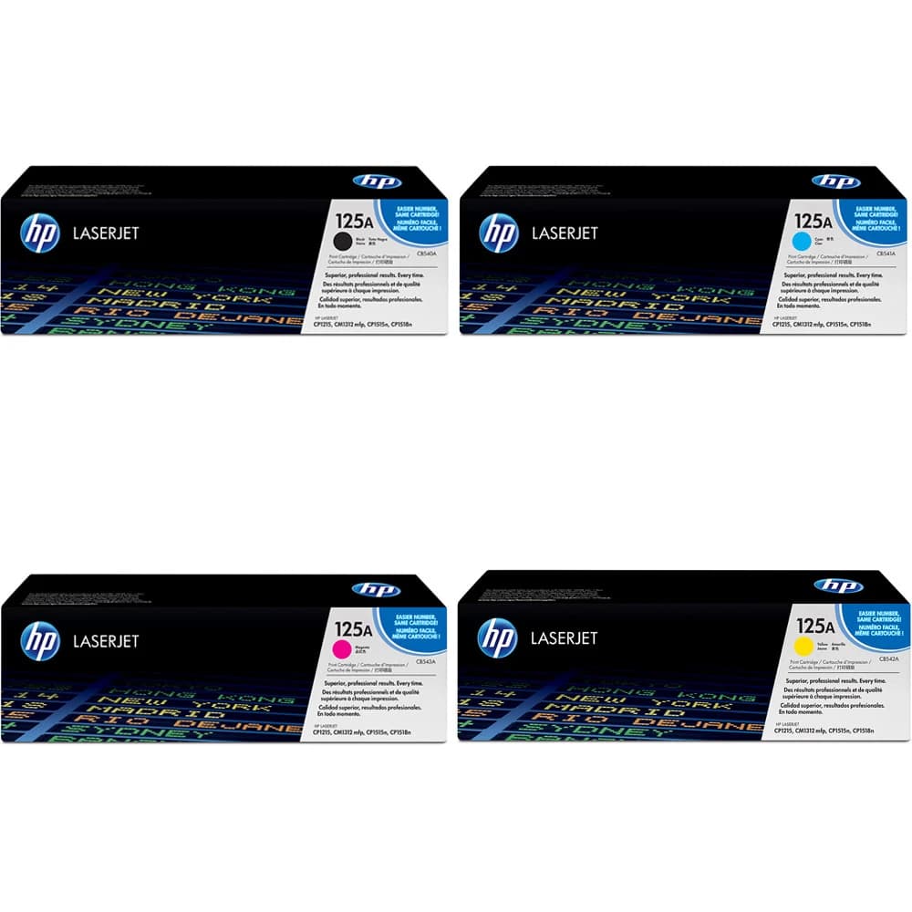 کارتریج HP 125A پک کامل | پک چهار رنگ CB540A + CB541A + CB542A + CB543A (گرید A+)