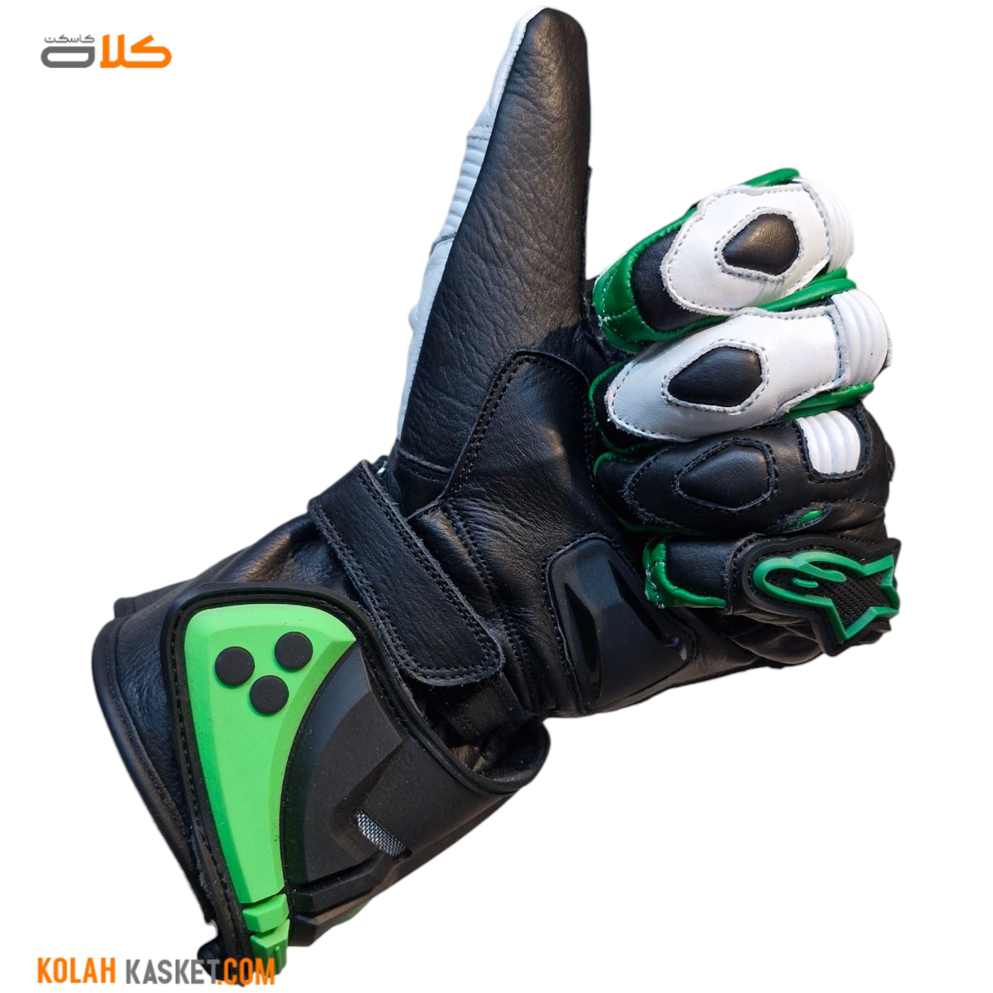 دستکش چرم آلپین استار alpinestars مشکی سبز — تصویر ۳
