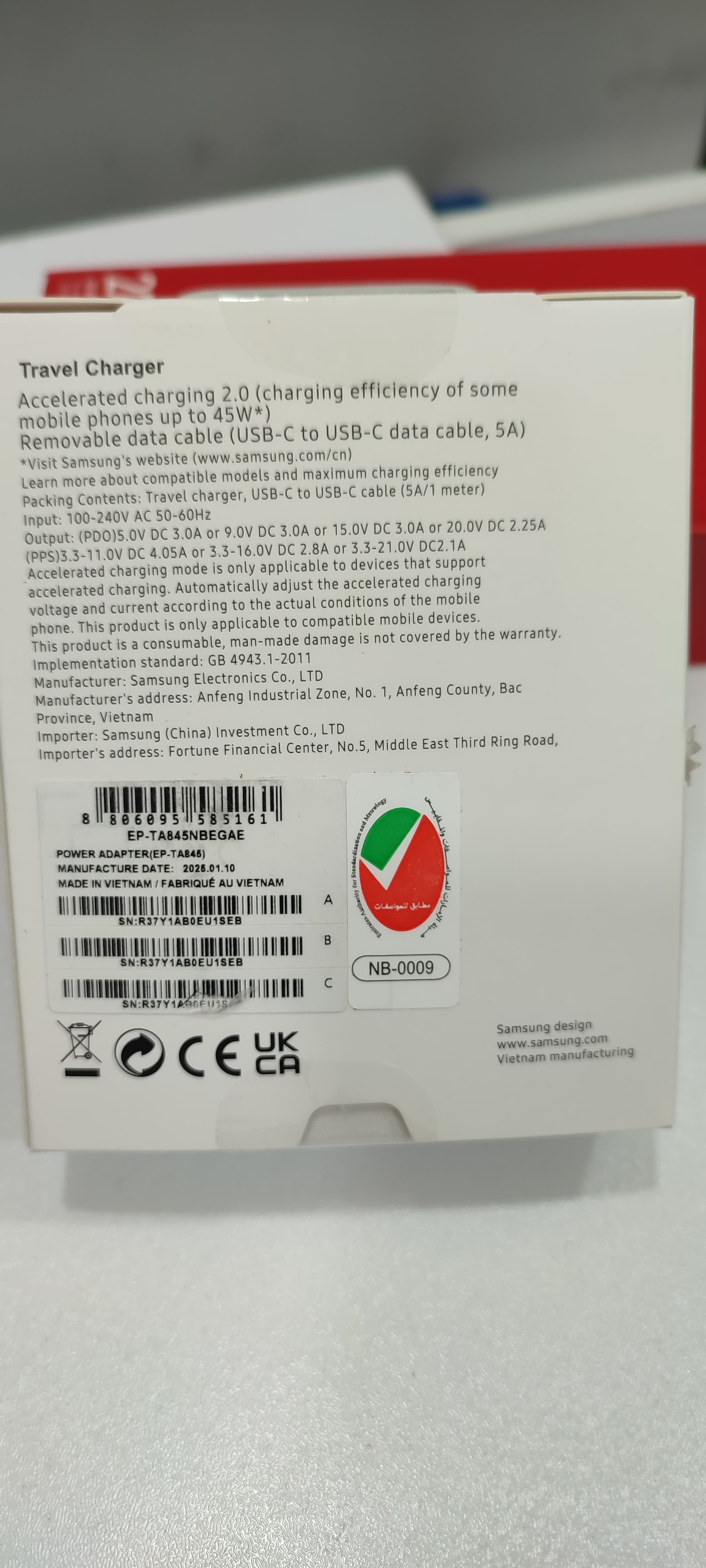 آداپتور اصل 45 وات سامسونگ سه پین به همراه کابل اورجینال مدل (TA845) — تصویر ۴