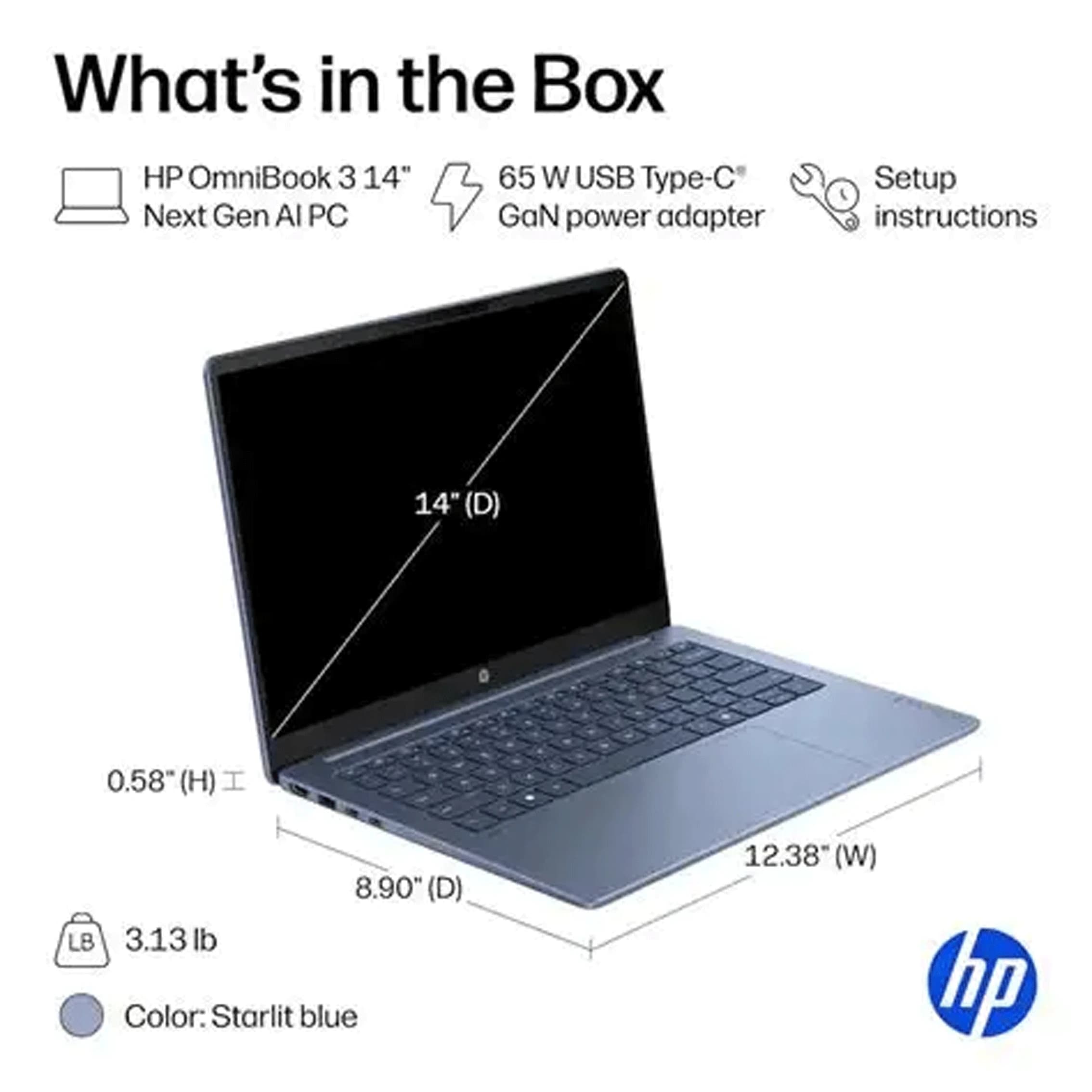 لپ تاپ 14 اینچی اچ پی مدل OmniBook 3 14-hz0015dx Next Gen AI Snapdragon X 16GB 512GB SSD Qualcomm Adreno — تصویر ۳