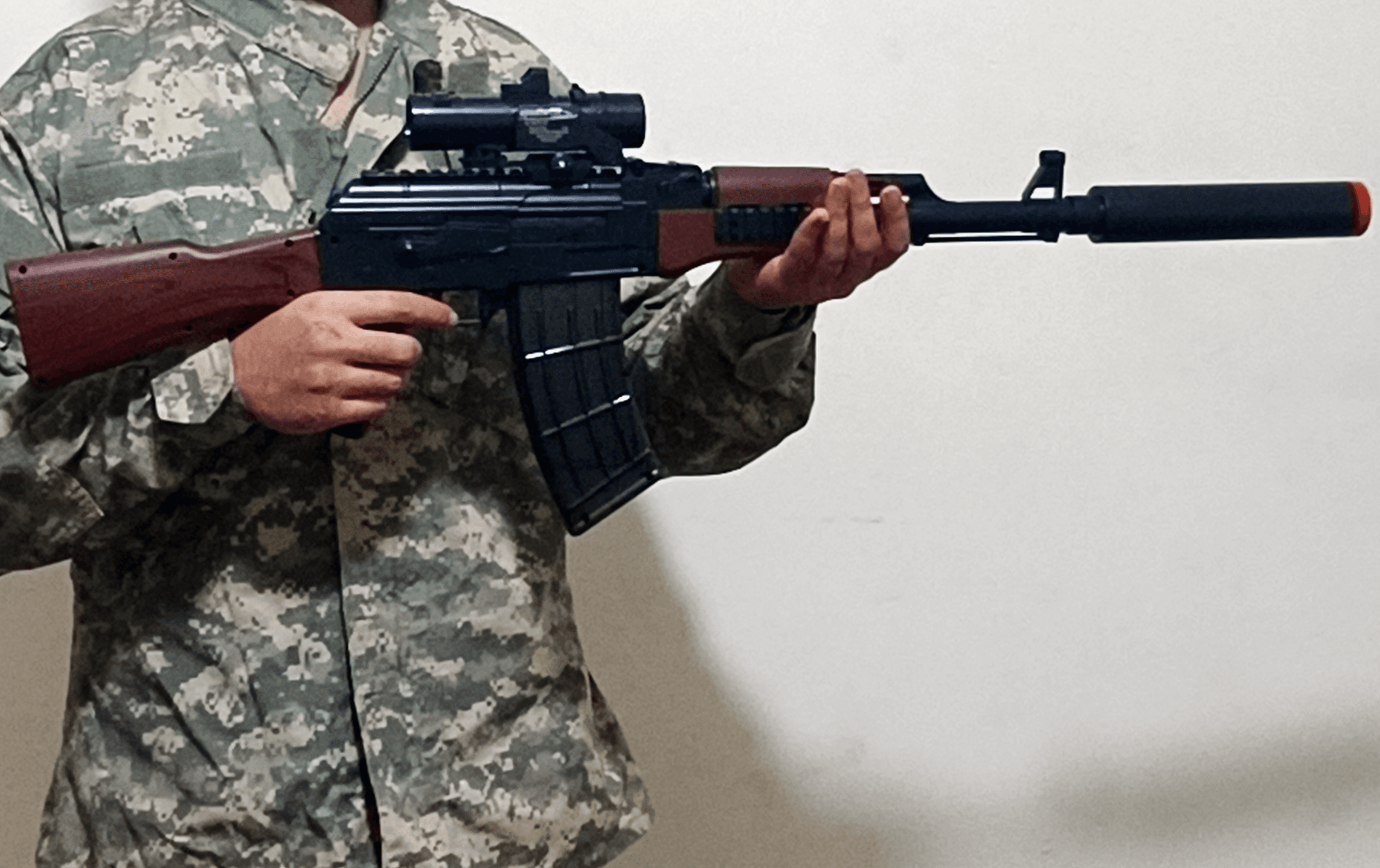 تفنگ پوکه پران کلاشینکف Ak47 دوربین دار حرفه ای 1 متری خشاب بزرگ شرکت Eva