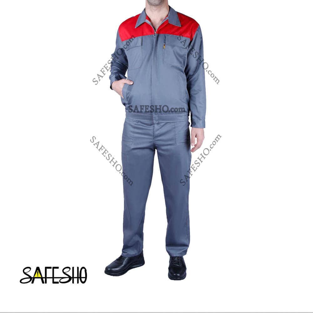 لباس کار کلاسیک آیسان طوسی-قرمز