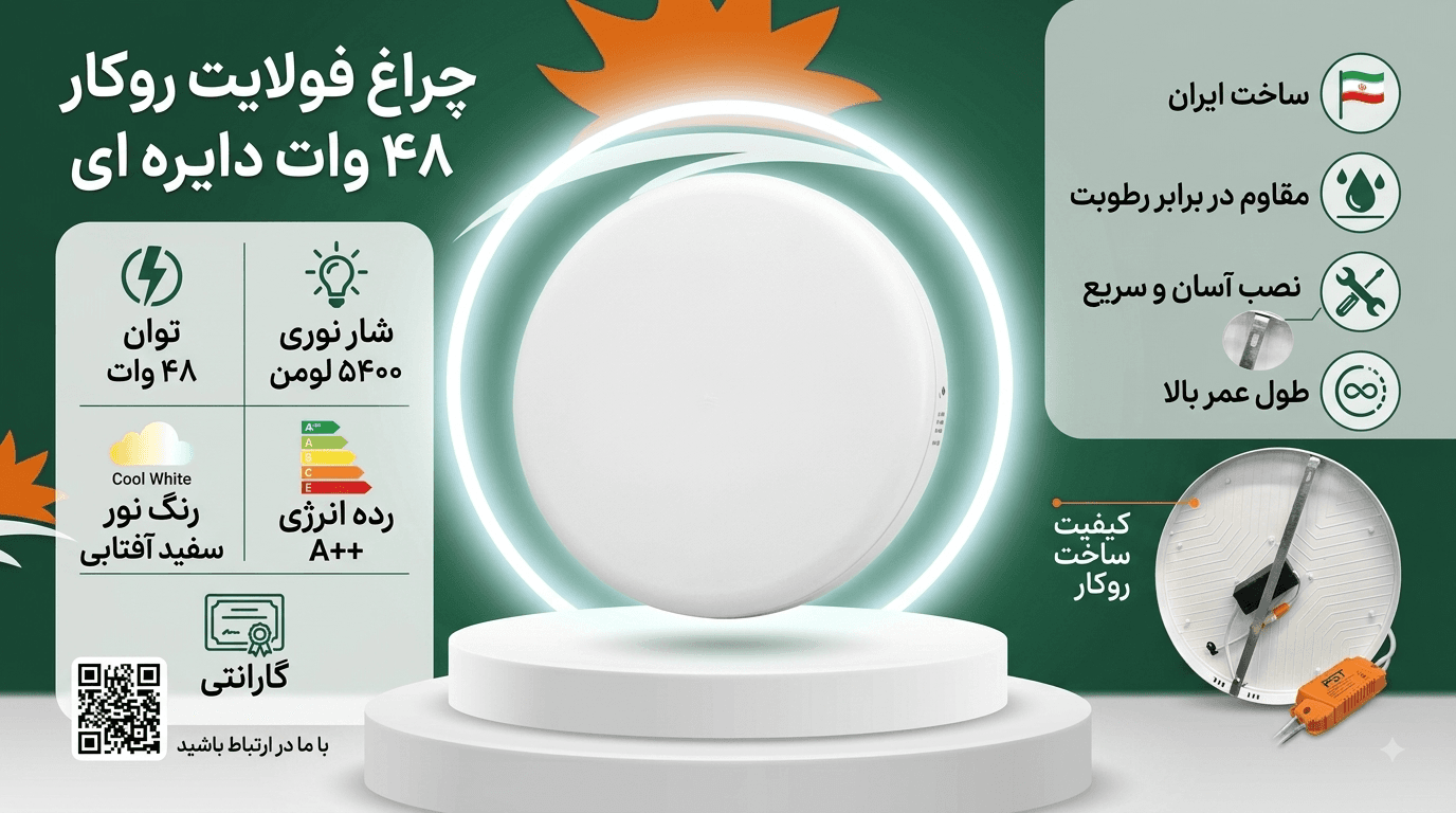 پنل فولایت ۴۸وات روکار دایره پارس شعاع توس
