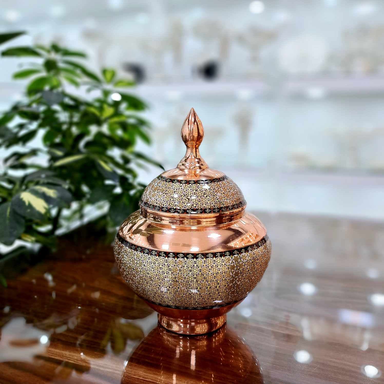شکلات خوری مس و خاتم مدل سیبی
