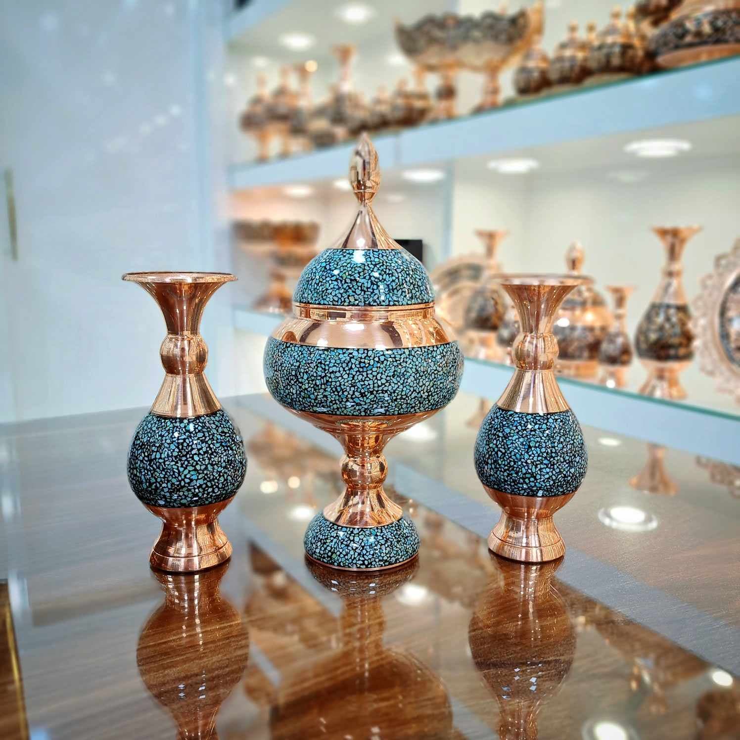 ست گلدان و شکلات خوری فیروزه کوبی