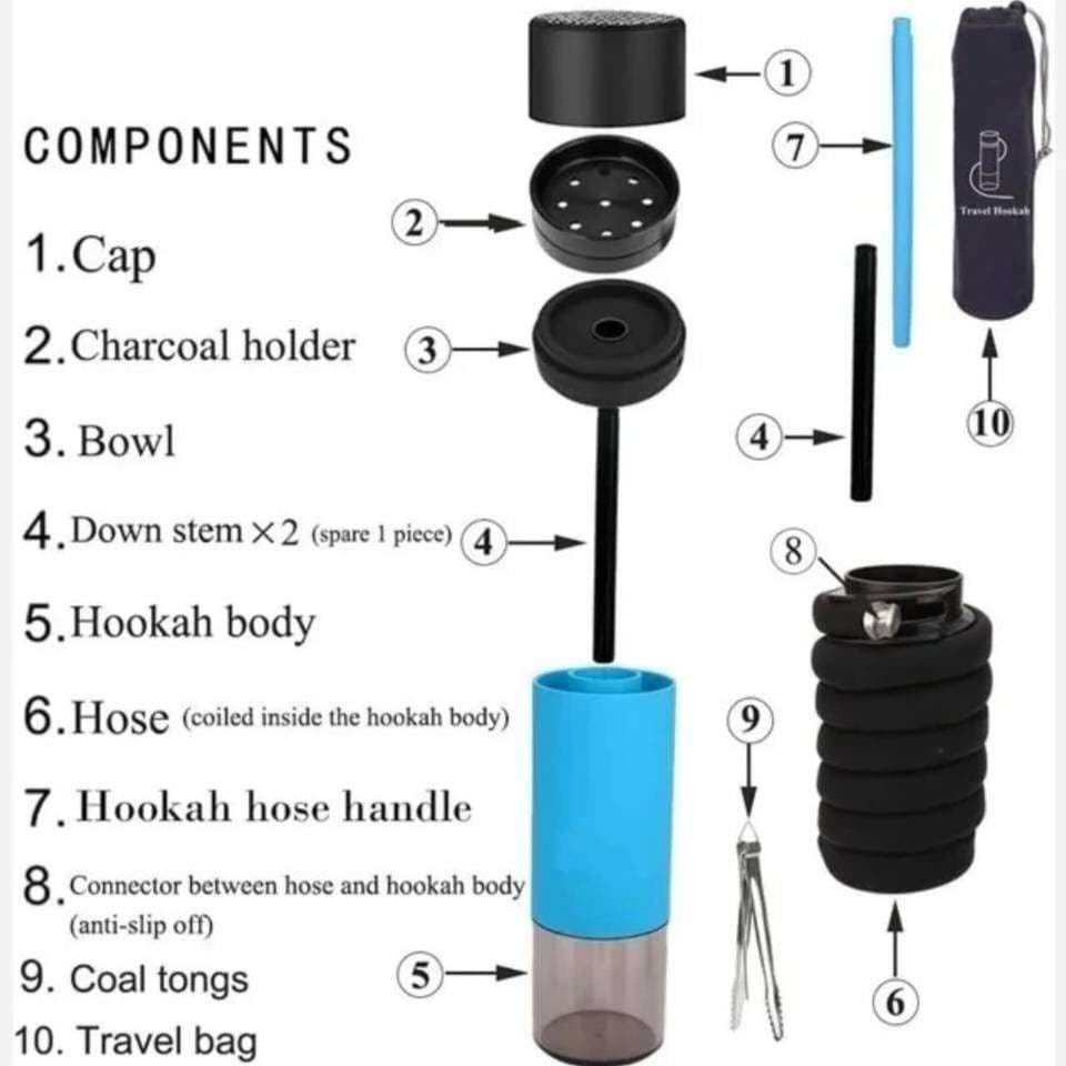 قلیان مسافرتی و خودرویی هوکاه HookAH مدل لیوانی به همراه لوازم جانبی — تصویر ۵