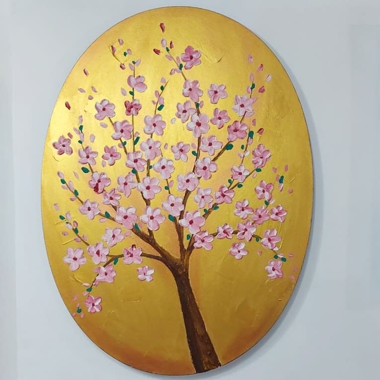 تابلو نقاشی بیضی گل برجسته