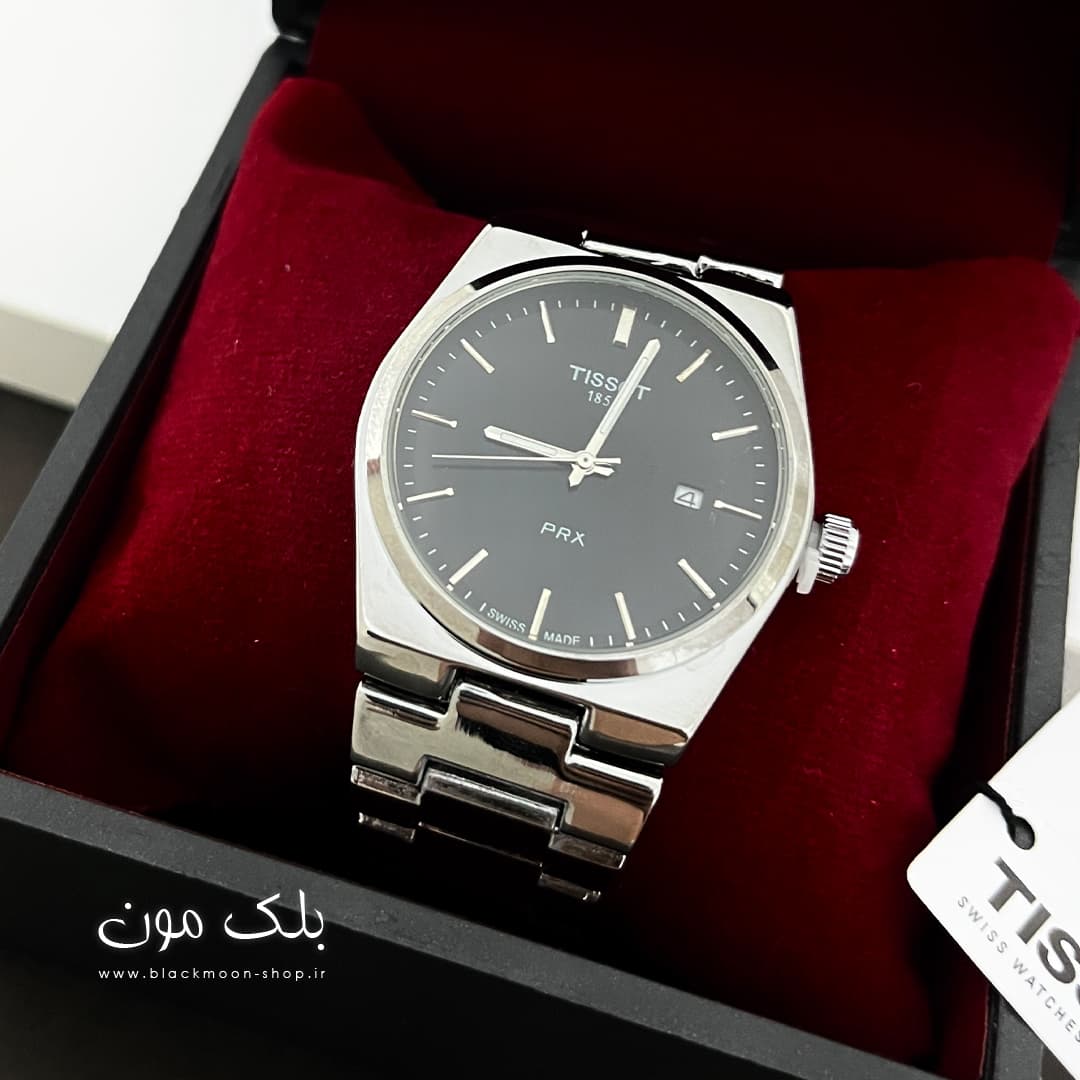 ساعت مچی مردانه تیسوت TISSOT PRX نقره ای صفحه مشکی — تصویر ۳