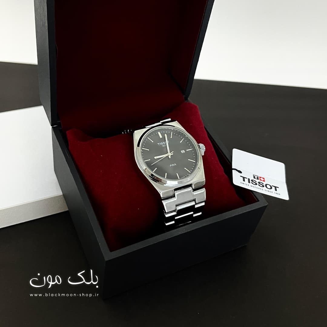 ساعت مچی مردانه تیسوت TISSOT PRX نقره ای صفحه مشکی — تصویر ۲