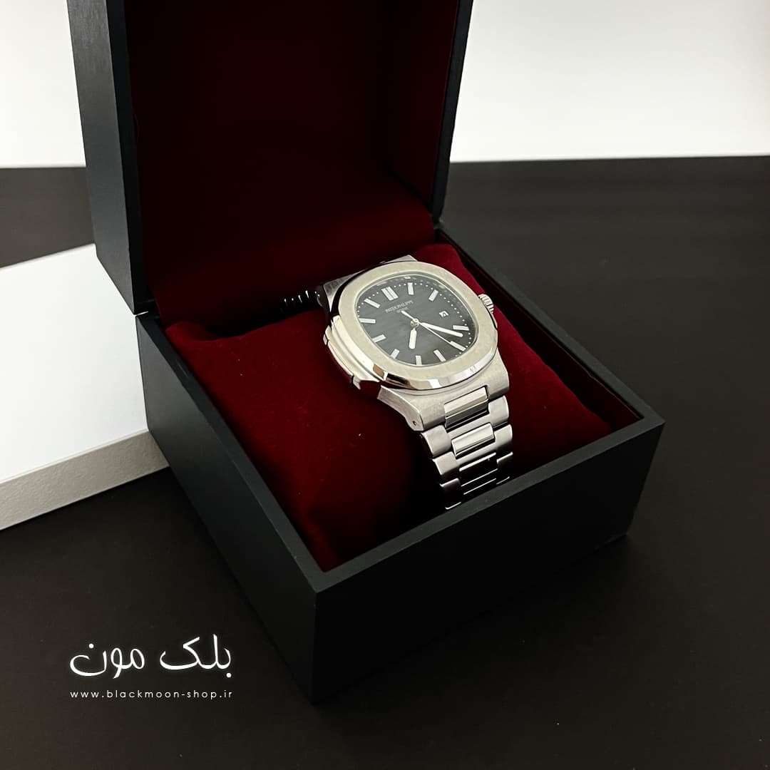 ساعت مچی مردانه پتک فیلیپ PATEK PHILIPPE نقره ای صفحه مشکی مدل M8058 — تصویر ۲
