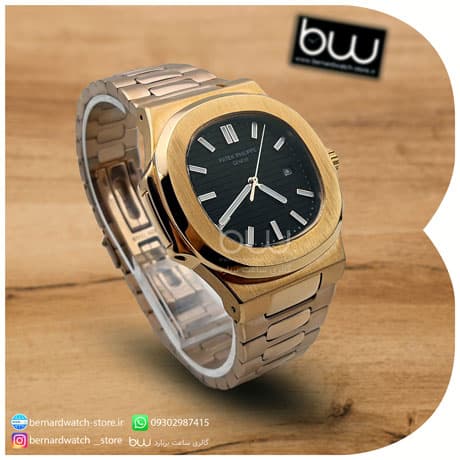 ساعت مچی مردانه پتک فیلیپ PATEK PHILIPPE نقره ای صفحه مشکی مدل M8058 — تصویر ۹