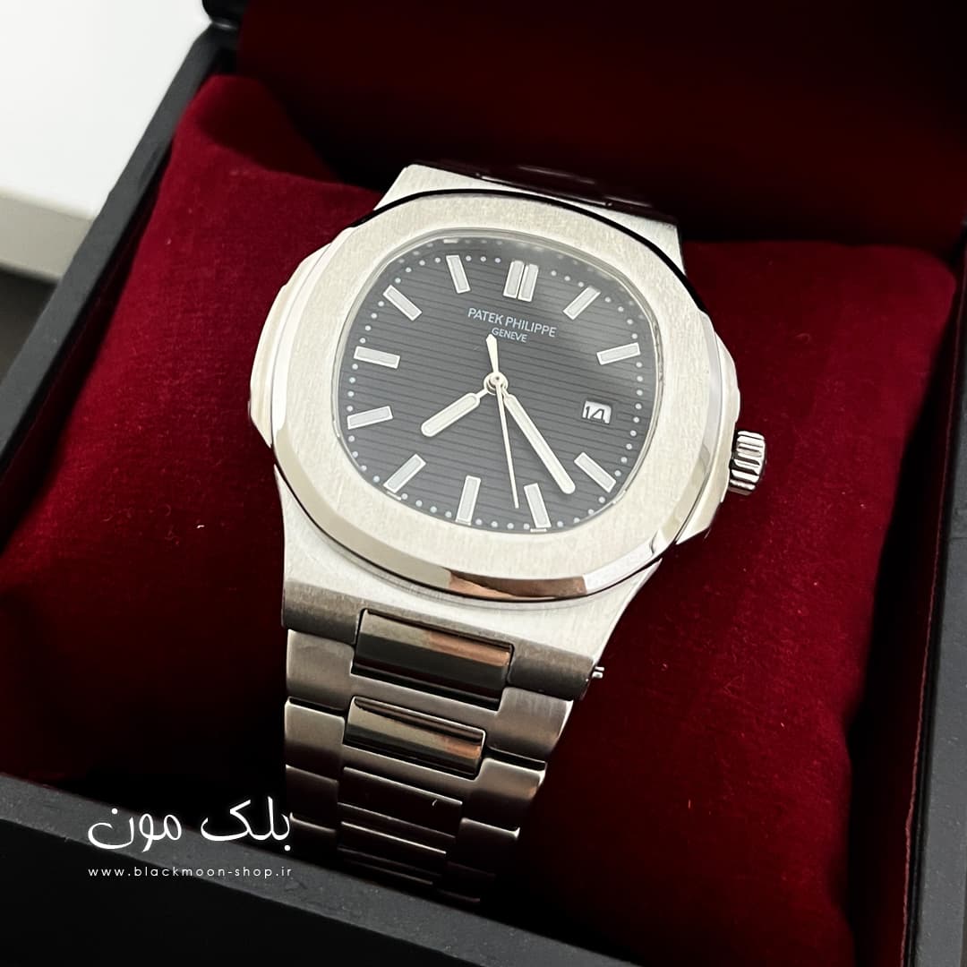 ساعت مچی مردانه پتک فیلیپ PATEK PHILIPPE نقره ای صفحه مشکی مدل M8058 — تصویر ۳
