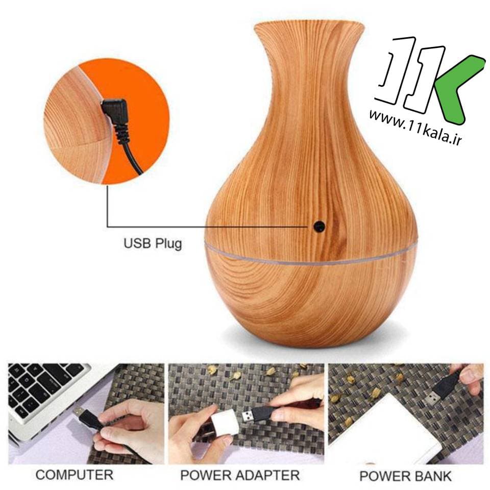 دستگاه بخور سرد طرح کوزه چوبی Mini USB — تصویر ۶