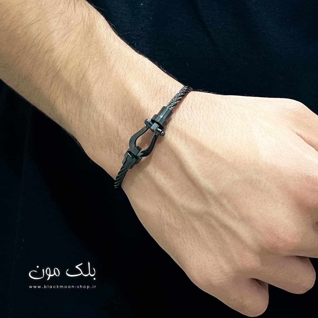دستبند استیل فرد مشکی مردانه — تصویر ۴
