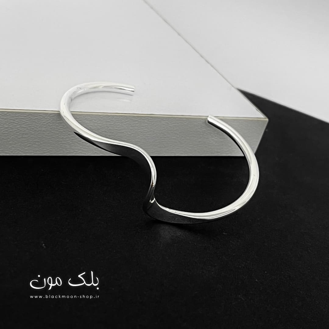 دستبند دخترانه بنگل آبکاری نقره موج