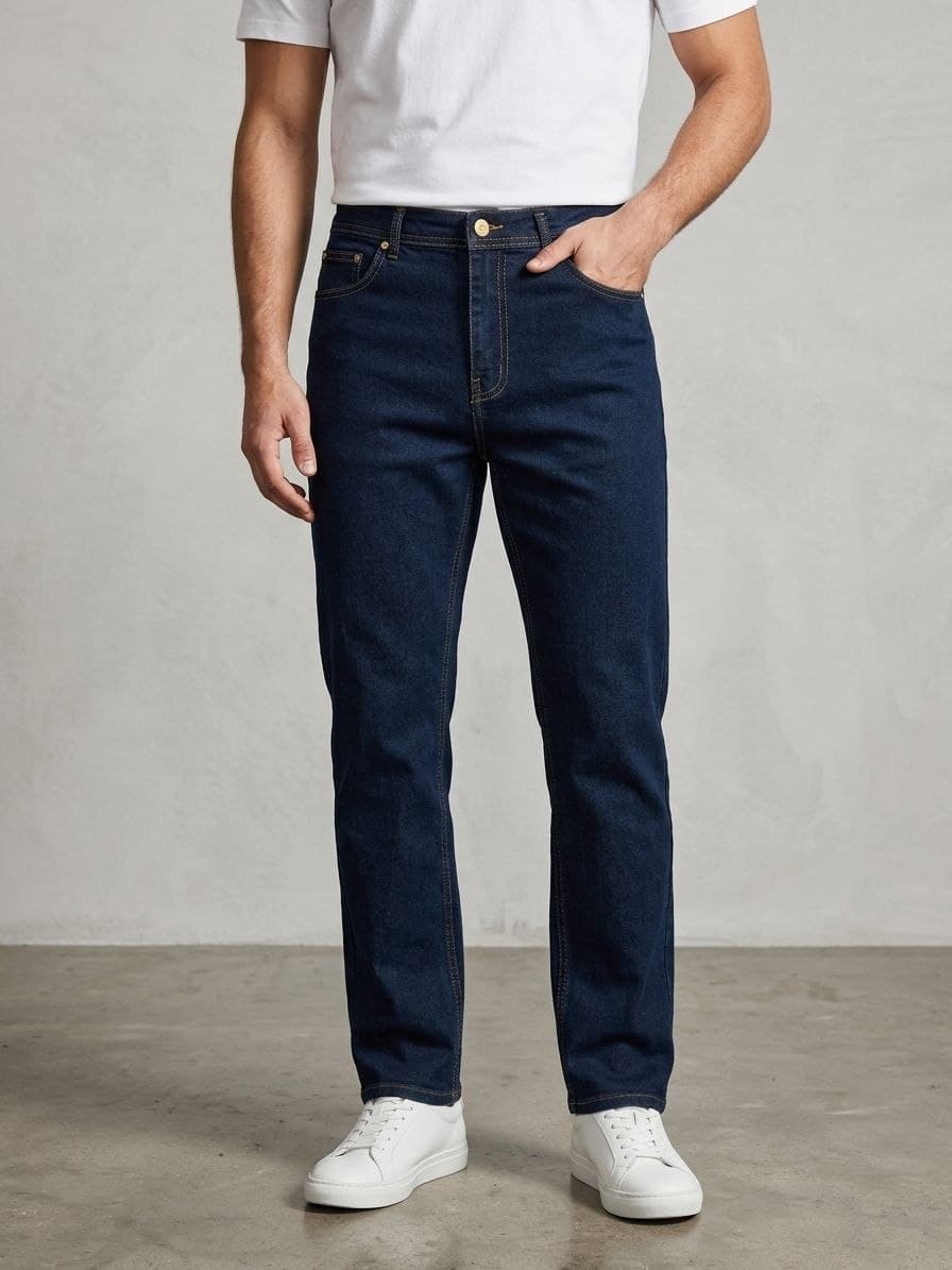 شلوار جین ساده راسته کلاسیک مردانه سرمهای | Men's Classic Straight Jeans
