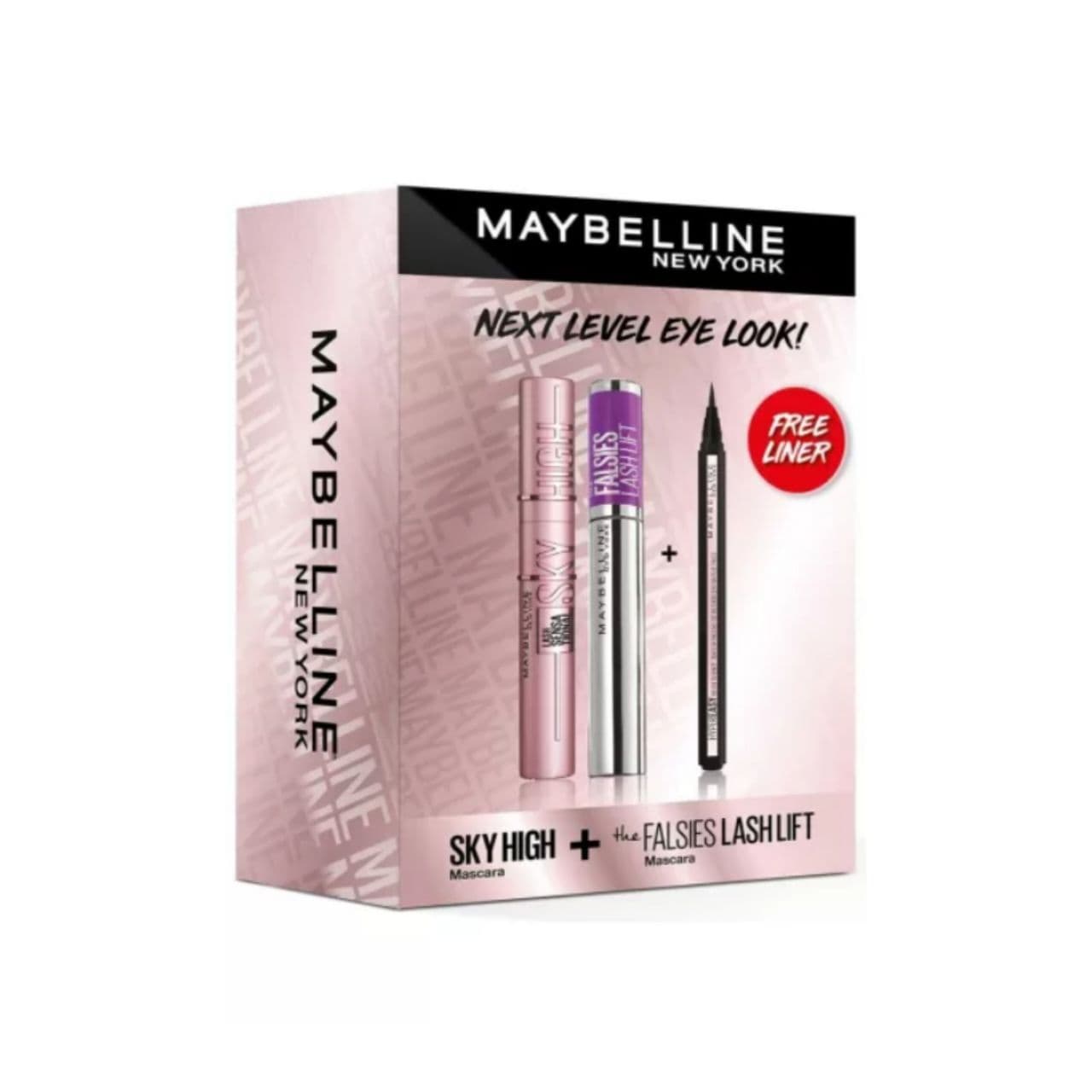 ست آرایشی تخصصی چشم میبلین سه عددی ریمل و خط چشم میبلین Maybelline مدل Sky High + The Falsies Lash Lift + eye Liner